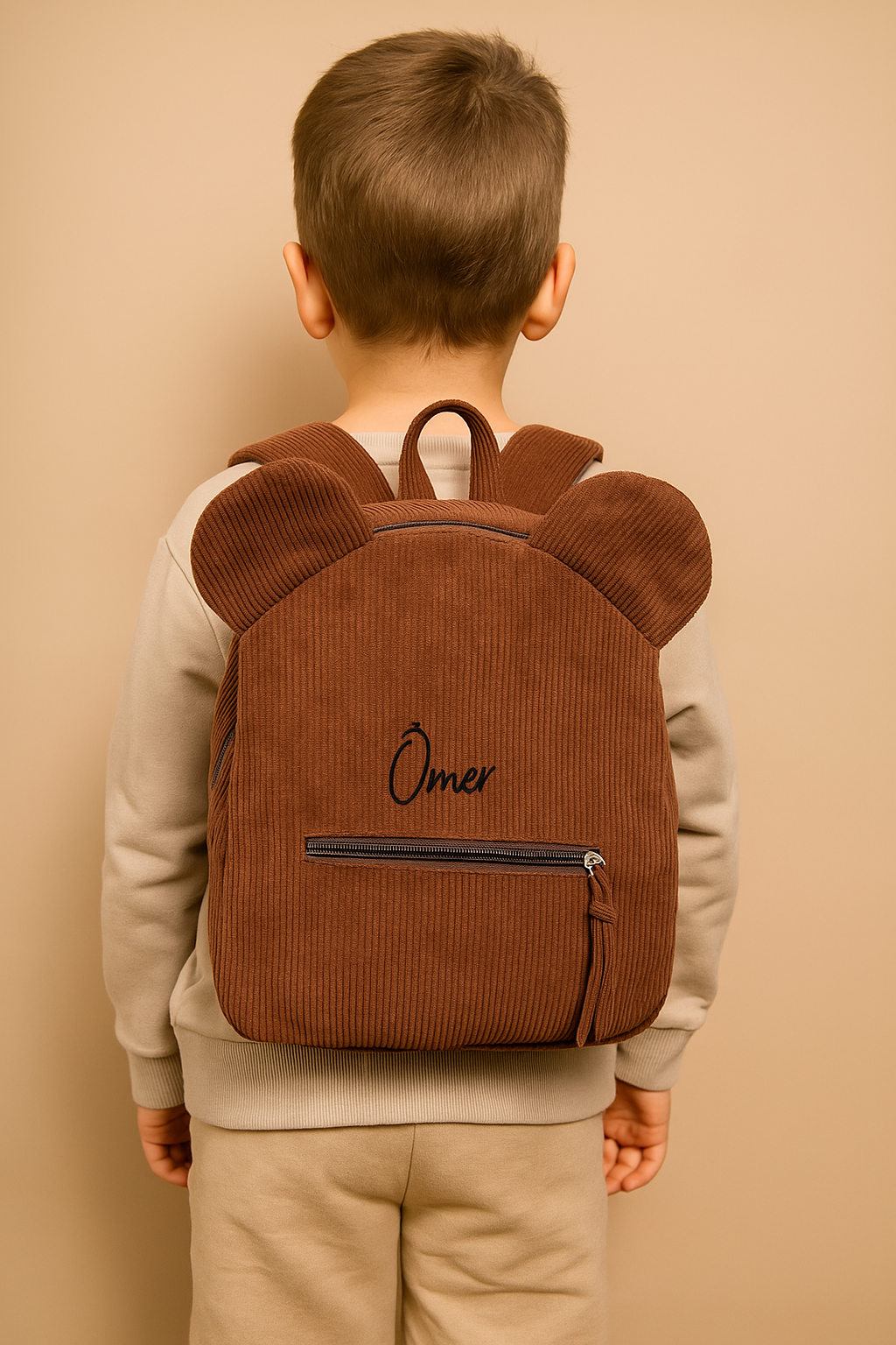 Cord-Bärenrucksack braun - personalisierbar