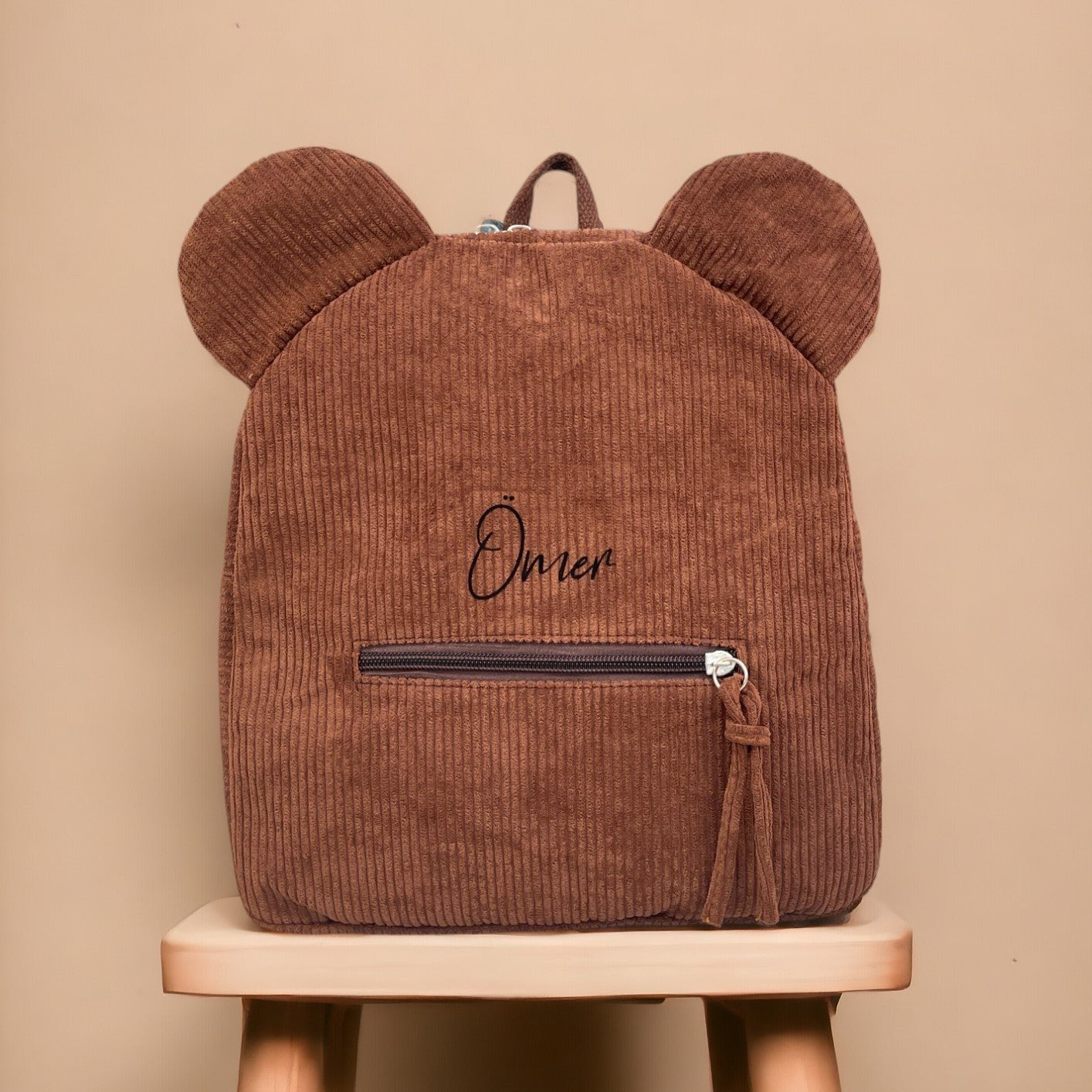 Cord-Bärenrucksack braun - personalisierbar