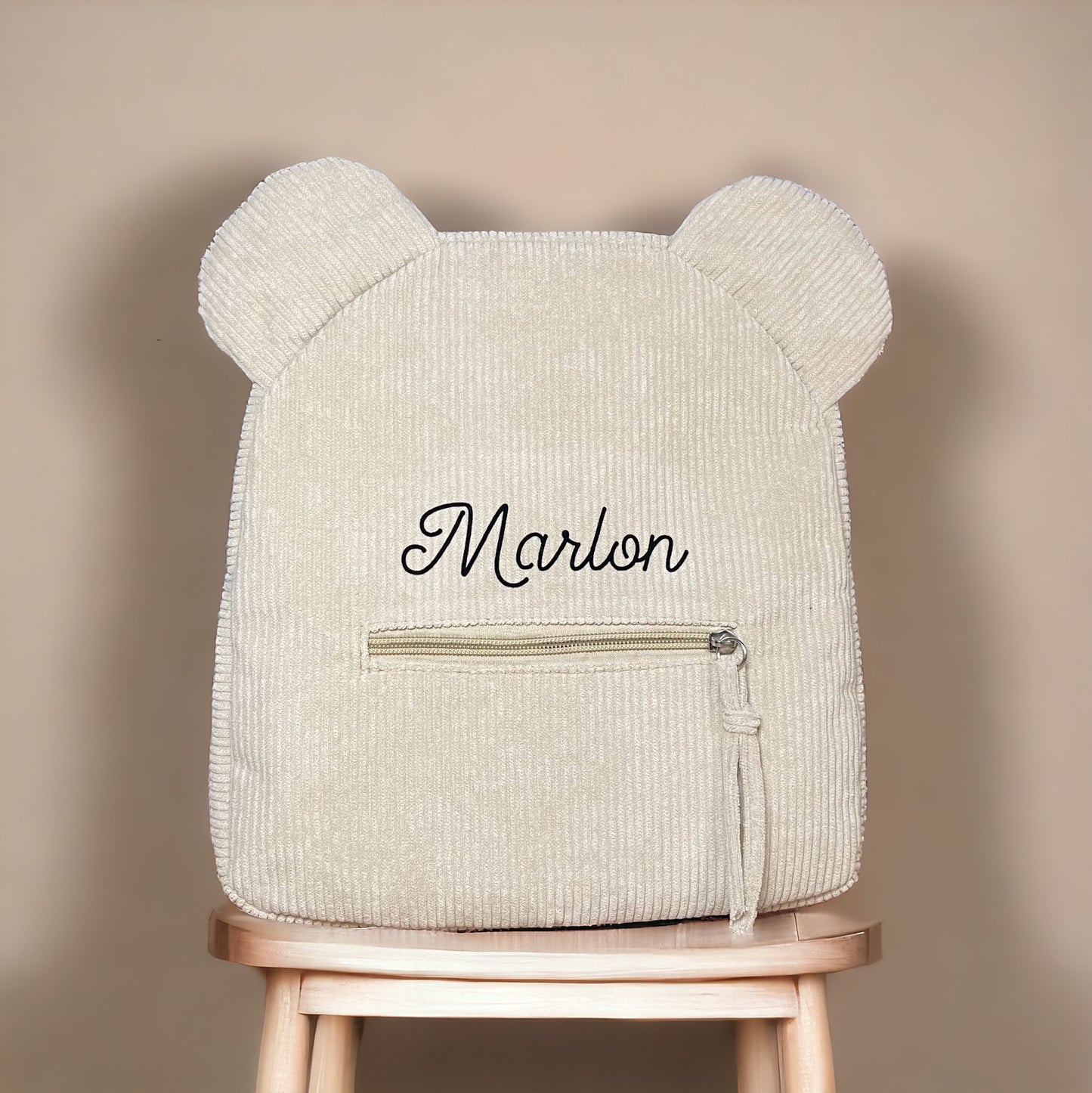 Cord-Bärenrucksack beige - personalisierbar