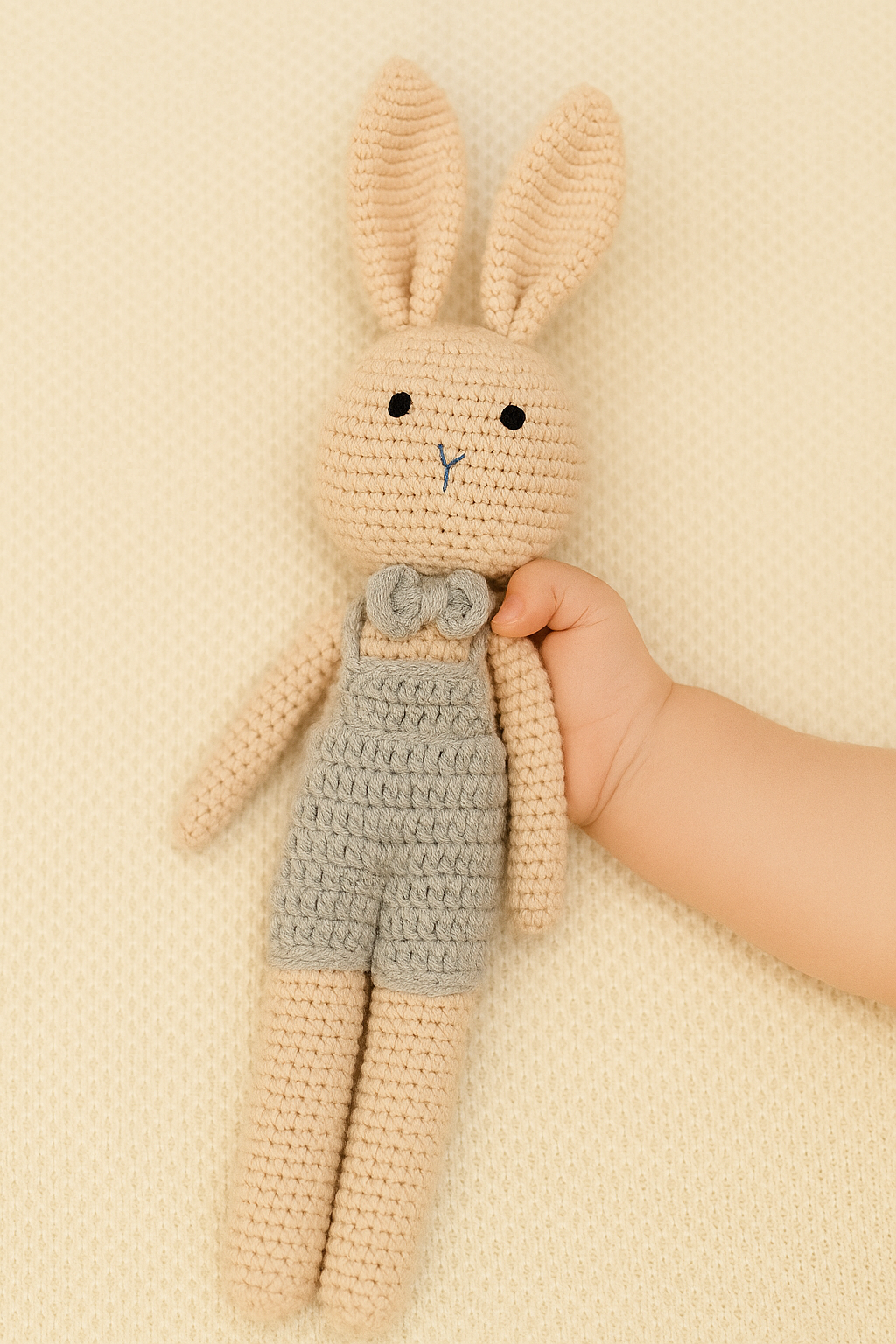 Gehäkeltes Kuscheltier - großer Hase rosa/grau
