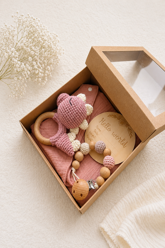 Geschenkset 5-teilig - pinker Dino