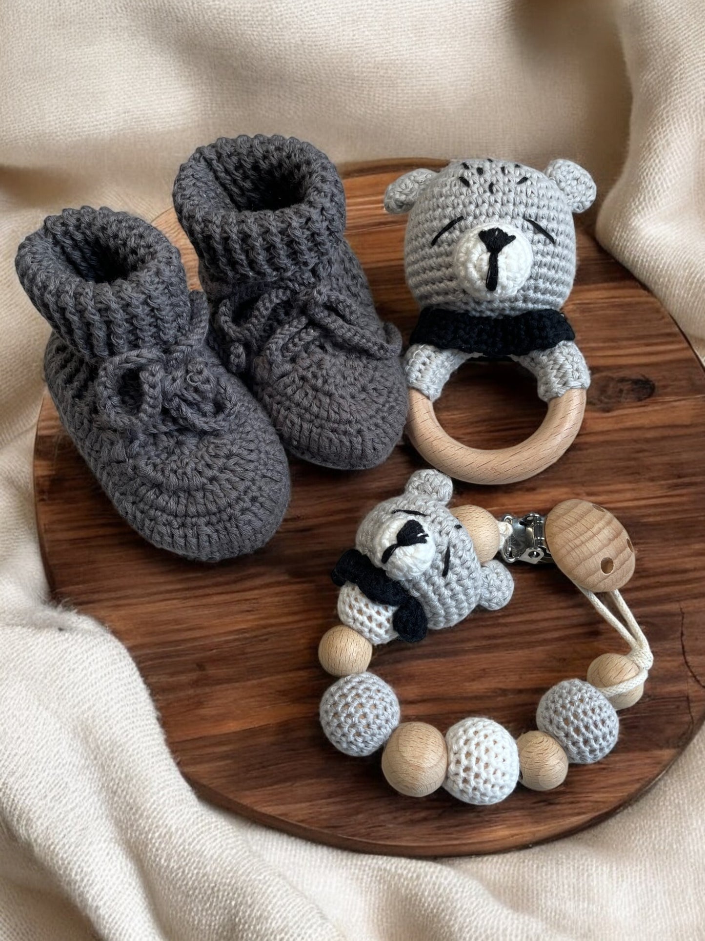 Geschenkset 3-teilig - grauer Bär