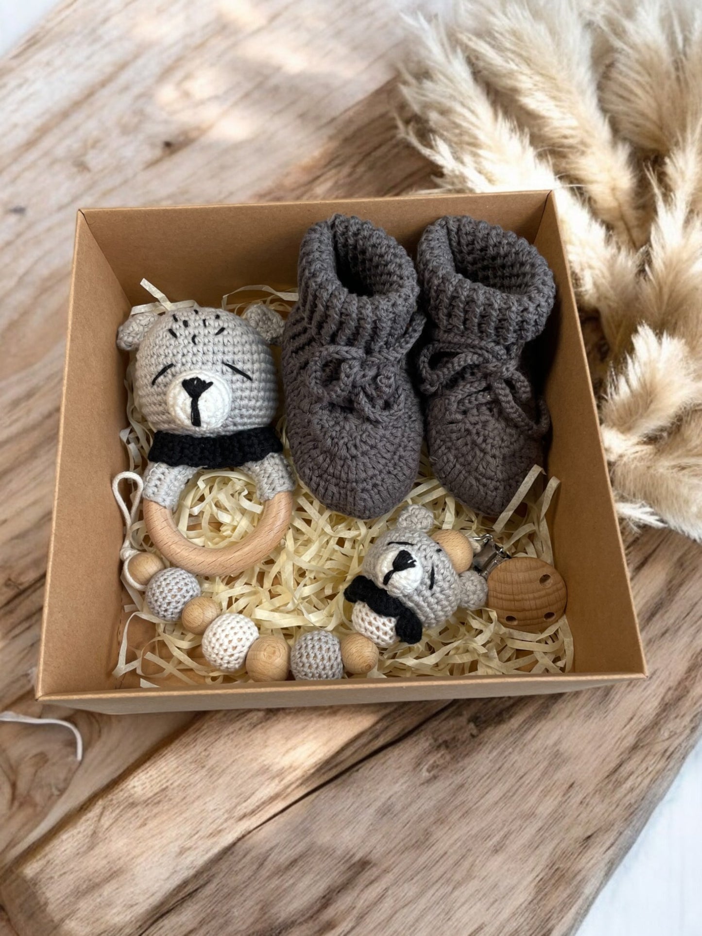 Geschenkset 3-teilig - grauer Bär