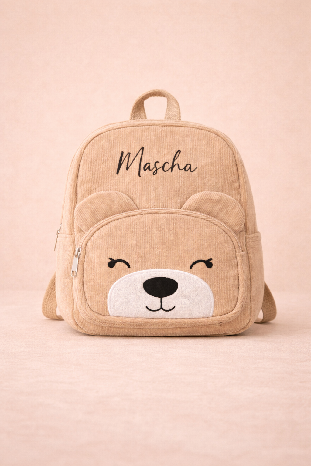 Cord-Bärenrucksack mit Gesicht - personalisierbar