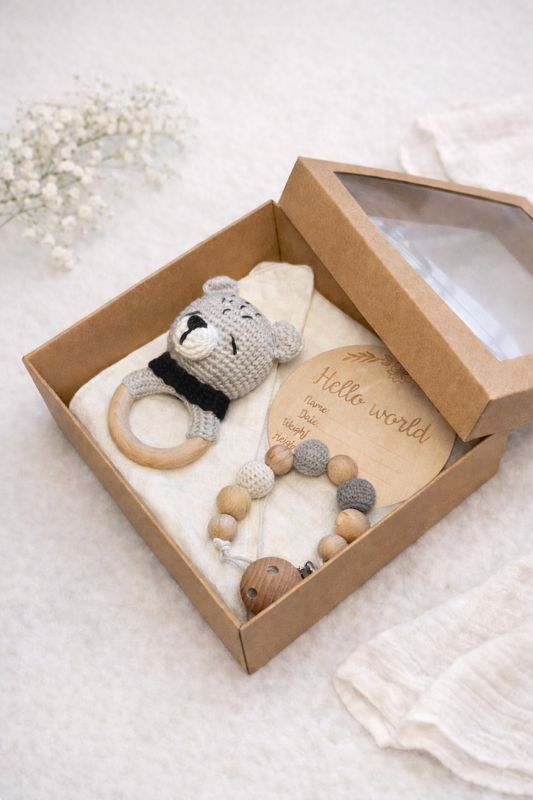 Geschenkset 5-teilig - grauer Bär