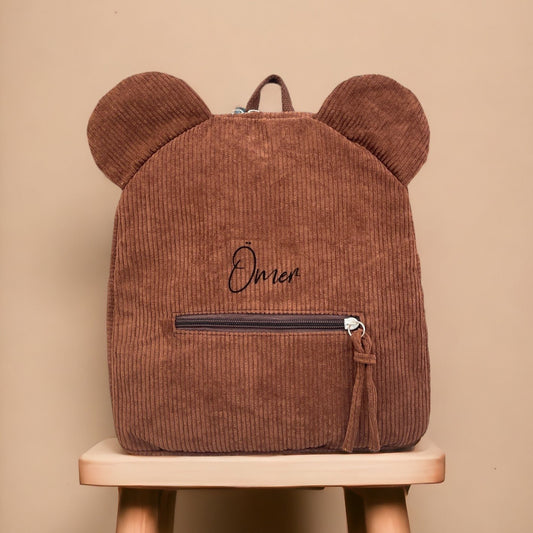 Cord-Bärenrucksack braun - personalisierbar