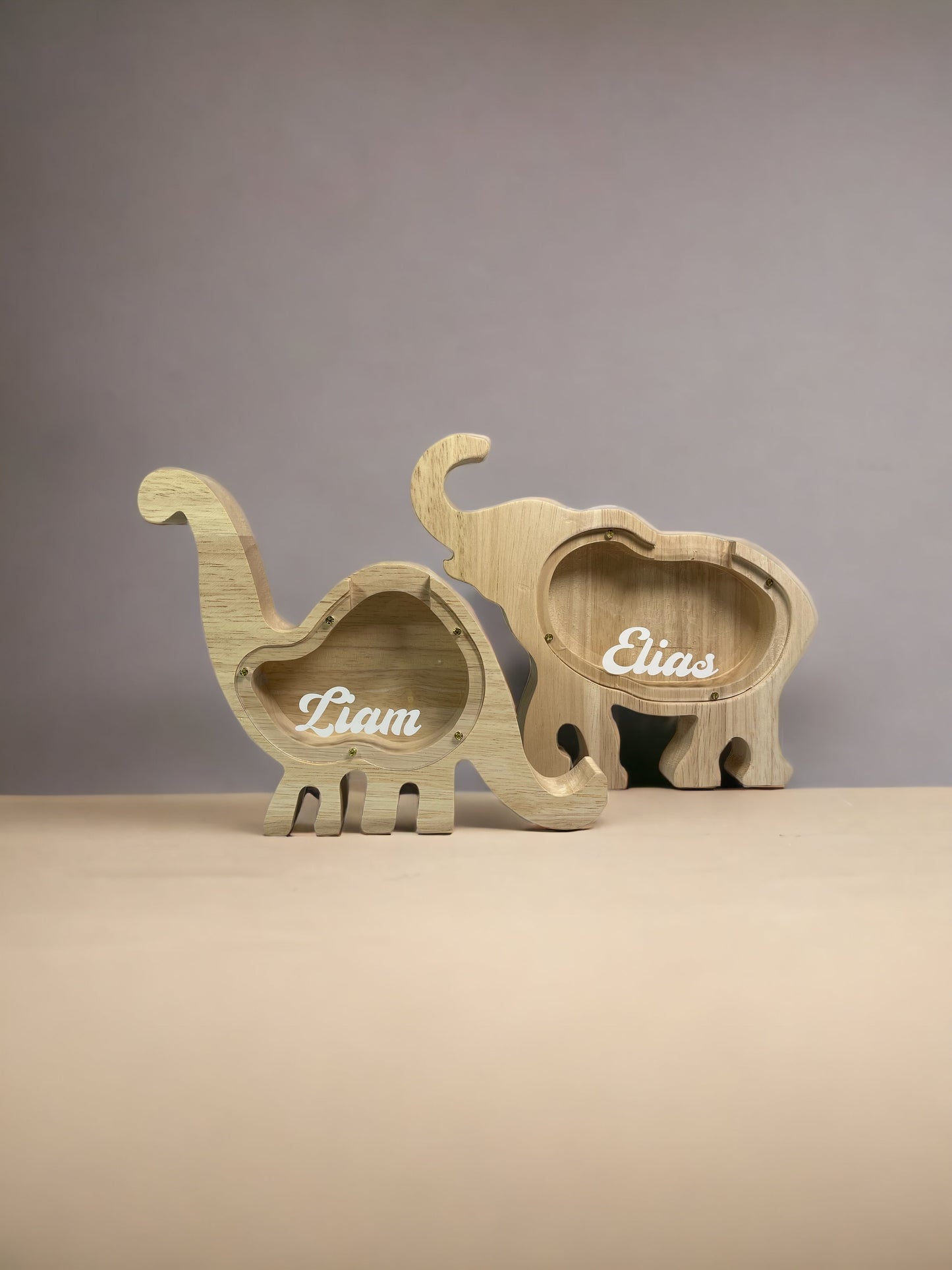 Holzspardose Dino/Elefant - personalisierbar