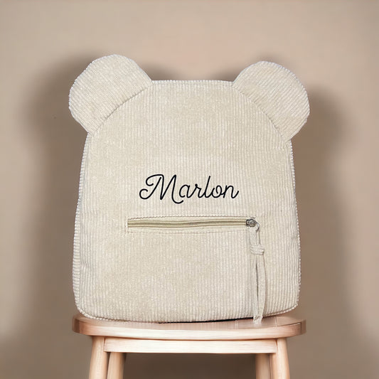 Cord-Bärenrucksack beige - personalisierbar