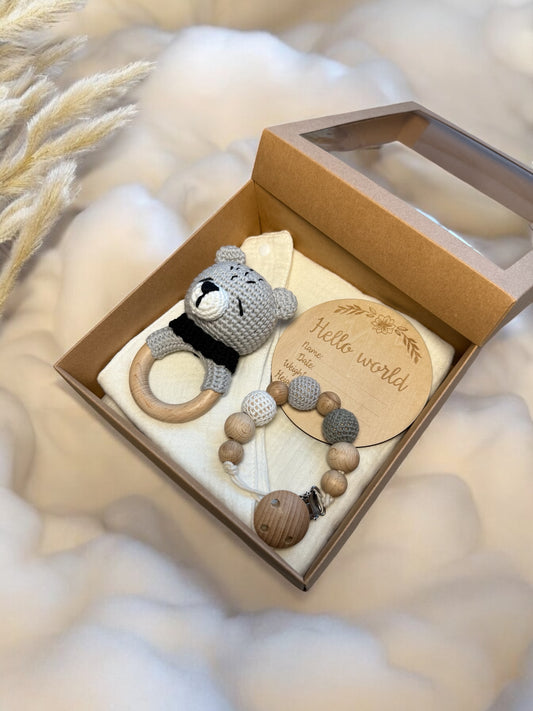 Geschenkset 5-teilig - grauer Bär