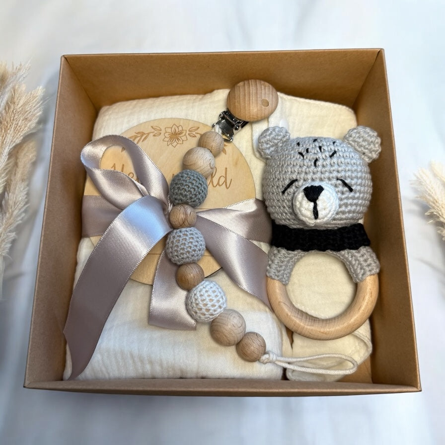 Geschenkset 5-teilig - grauer Bär